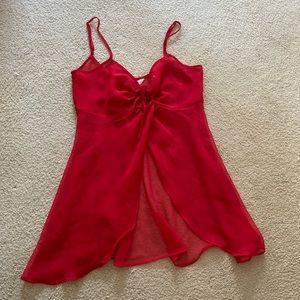 Vintage Y2K Victoria's Secret Red Sheer Chiffon Slip/Babydoll with Front Keyhole